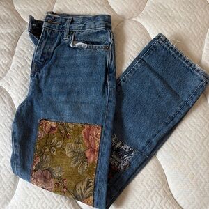 We The Free/Free People Faded Blue Denim Jeans with Patchwork Stitching